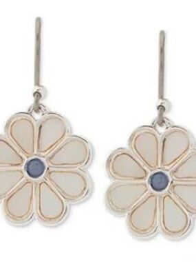 NWT Lucky Brand Inlay Daisy Stone Drop Earrings. Silver-Tone